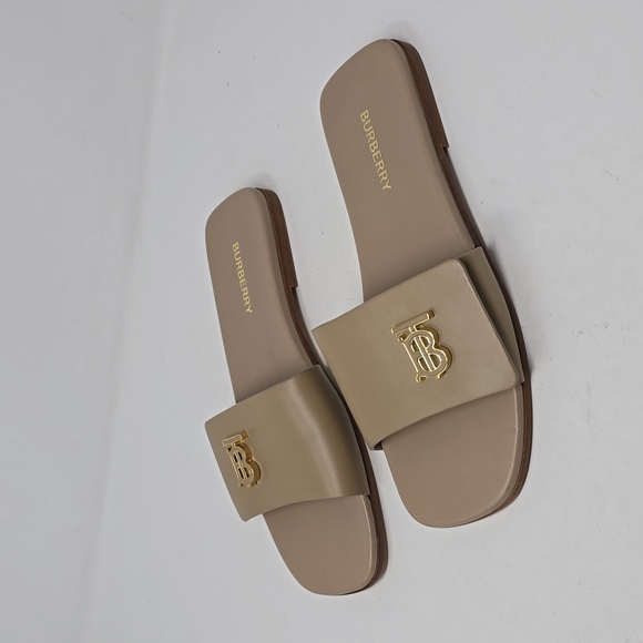 Burberry Sloane Beige Leather Slip On Sandals 6.5 - Picture 1 of 7